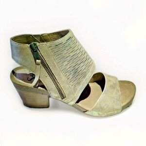 Sofft Milan Platino Womens Gold Leather Heeled Sandals Side Zip Shoes 9.5M NWB